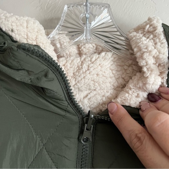 Love Tree Olive Green Longline Quilted Reversible Sherpa Teddy Winter Coat - Picture 4 of 6